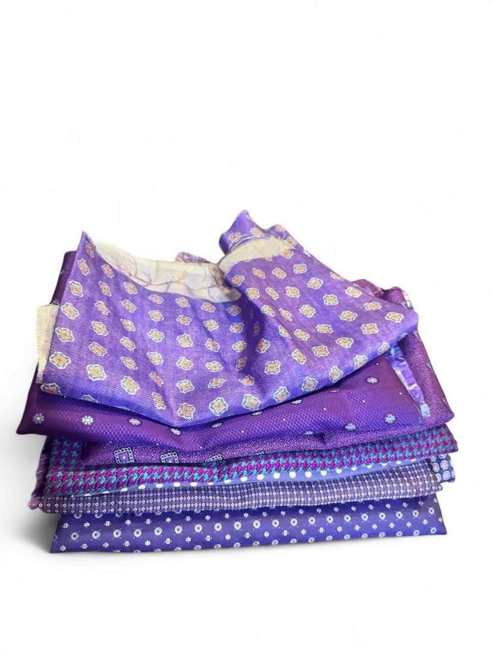 Bundle of 8 purple 100% Italian silk fabric remnants
